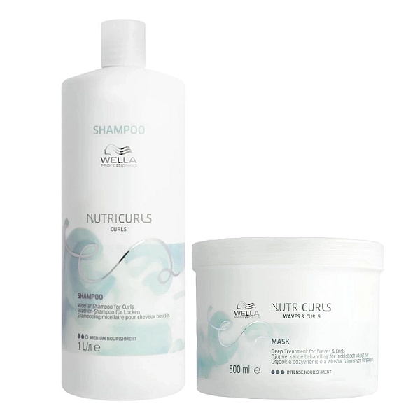 Pachet pentru par cret sau ondulat care nutricurls - sampon micelar 1000ml, masca 500ml