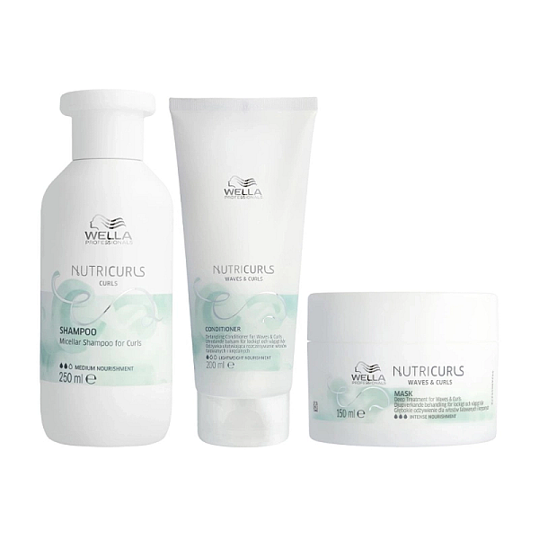 Pachet pentru par cret sau ondulat care nutricurls - sampon micelar 250ml, balsam 200ml, masca 150ml