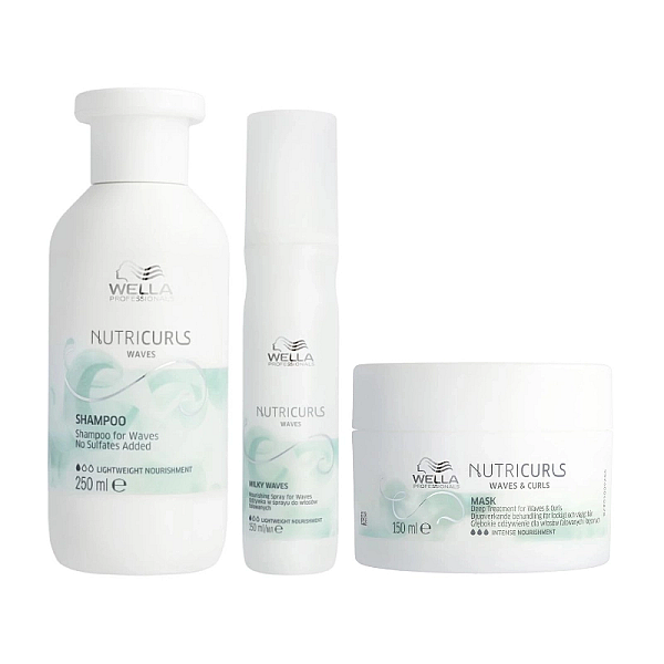 Pachet pentru par cret sau ondulat care nutricurls - sampon 250ml, masca 150ml, spray 150ml