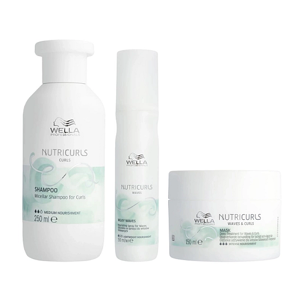 Pachet pentru par cret sau ondulat care nutricurls - sampon micelar 250ml, masca 150ml, spray 150ml