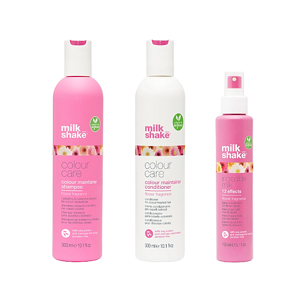Pachet pentru par vopsit flower fragrance - sampon 300ml, balsam 300ml, tratament 12 efecte 150ml