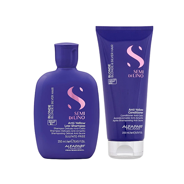Pachet pentru par blond semi di lino anti-yellow - sampon 250ml, balsam 200ml
