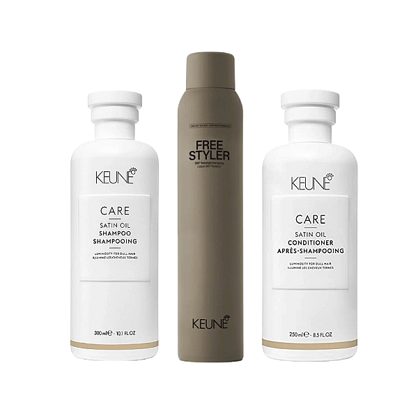 Pachet stralucire si hranire care satin oil - sampon 300ml, balsam 250ml, fixativ 300ml