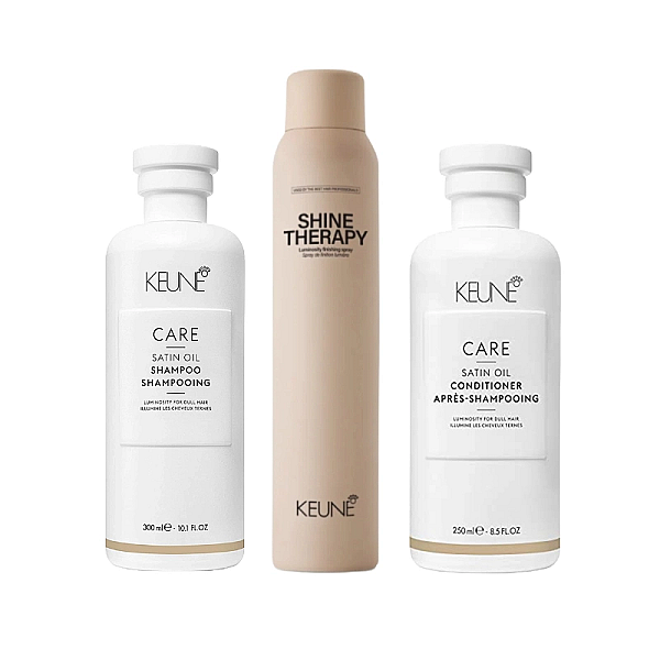 Pachet stralucire si hranire care satin oil - sampon 300ml, balsam 250ml, spray stralucire 200ml