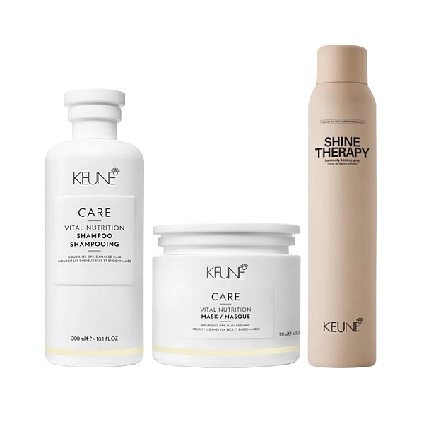 Pachet par uscat care vital nutrition - sampon 300ml, masca 200ml, spray stralucire 200ml