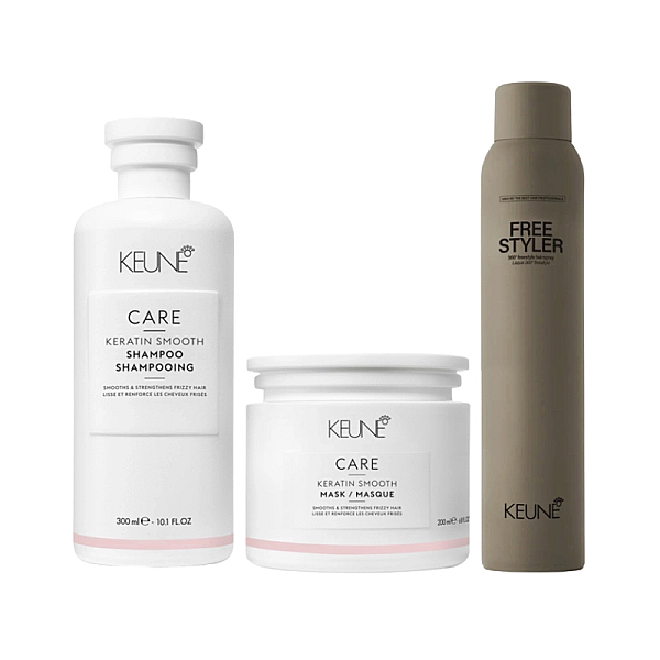 Pachet par netezire care keratin smooth - sampon 300ml, masca 200ml, fixativ 300ml