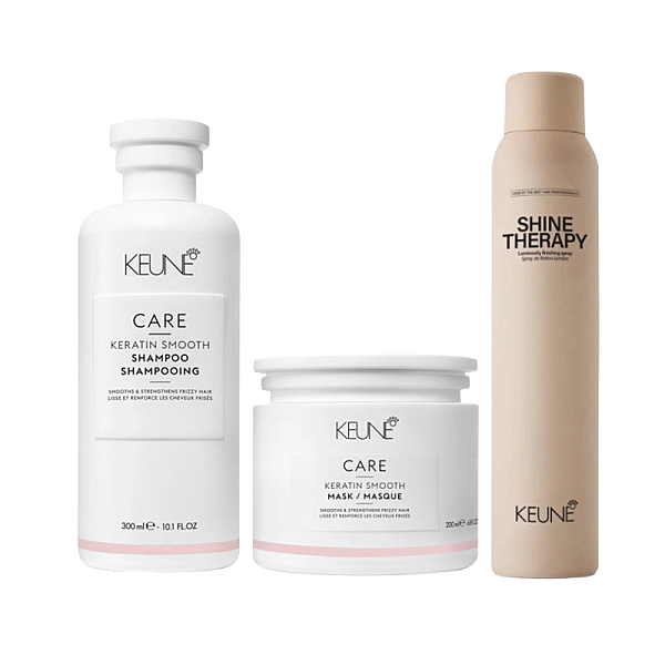 Pachet par netezire care keratin smooth - sampon 300ml, masca 200ml, spray stralucire 200ml