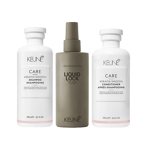 Pachet par netezire care keratin smooth - sampon 300ml, balsam 250ml, fixativ lichid 200ml