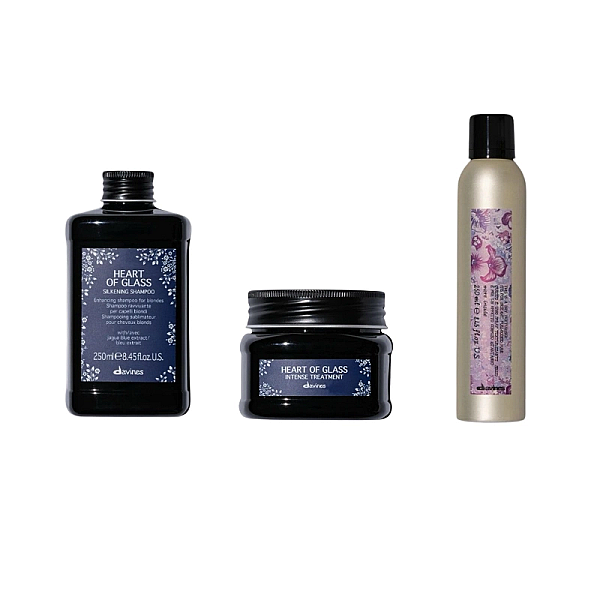 Set pentru parul blond heart of glass - sampon 250ml, tratament 150ml, spray texturizant 250ml
