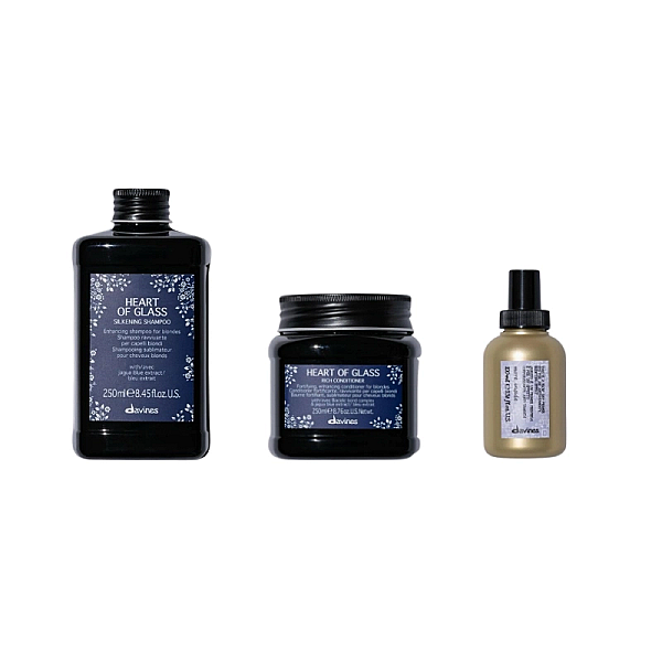 Set pentru parul blond heart of glass - sampon 250ml, balsam 250ml, spray de protectie 100ml
