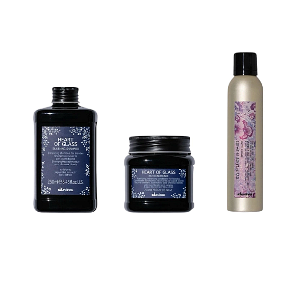 Set pentru parul blond heart of glass - sampon 250ml, balsam 250ml, spray texturizant 250ml