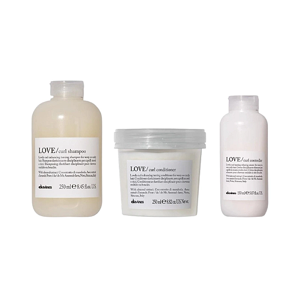 Set pentru ingrijirea parului cret sau ondulat love curl - sampon 250ml, balsam 250ml, crema 150ml
