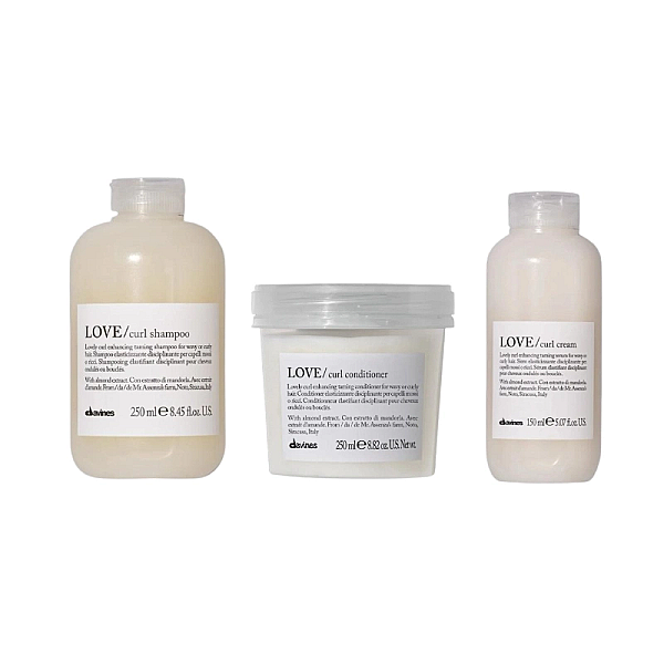 Set pentru ingrijirea parului cret sau ondulat love curl - sampon 250ml, balsam 250ml, ser 150ml