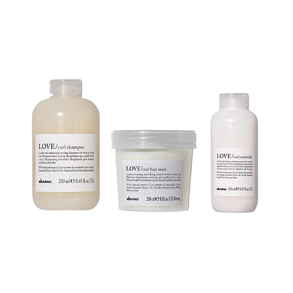 Set pentru ingrijirea parului cret sau ondulat love curl - sampon 250ml, masca 250ml, crema 150ml