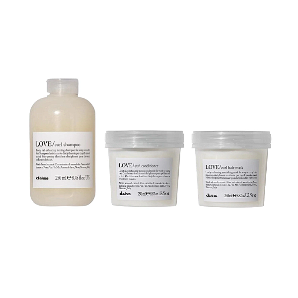 Set pentru ingrijirea parului cret sau ondulat love curl - sampon 250ml, balsam 250ml, masca 250ml