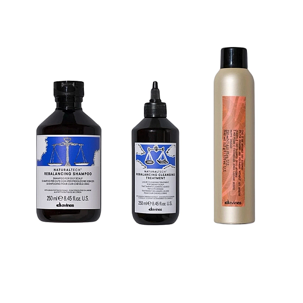 Set pentru parul gras naturaltech rebalancing - sampon 250ml, tratament 250ml, sampon uscat 250ml