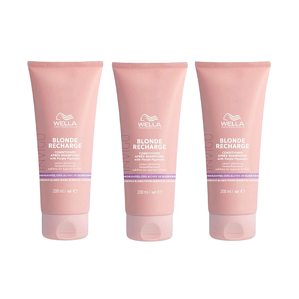 Pachet 3 x balsam pigmentat pentru par blond rece invigo color recharge cool blond conditioner 200ml
