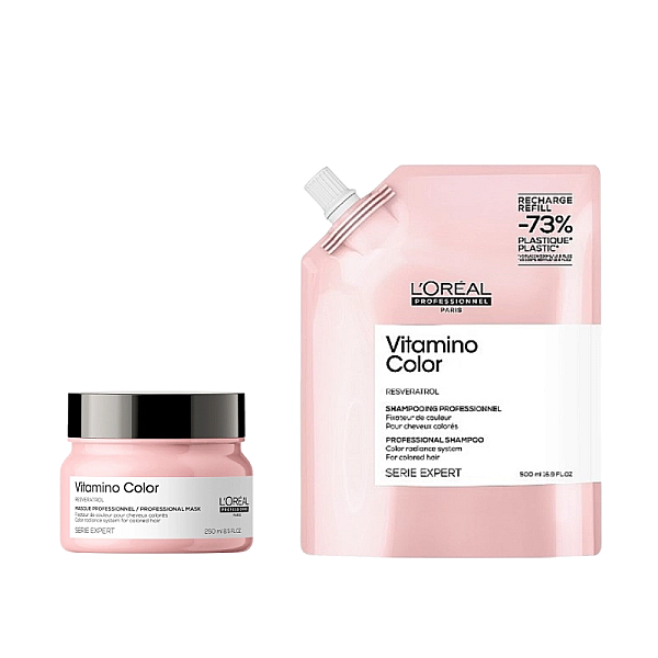 Pachet pentru par vopsit vitamino color - rezerva sampon mentinerea culorii 500ml, masca 250ml