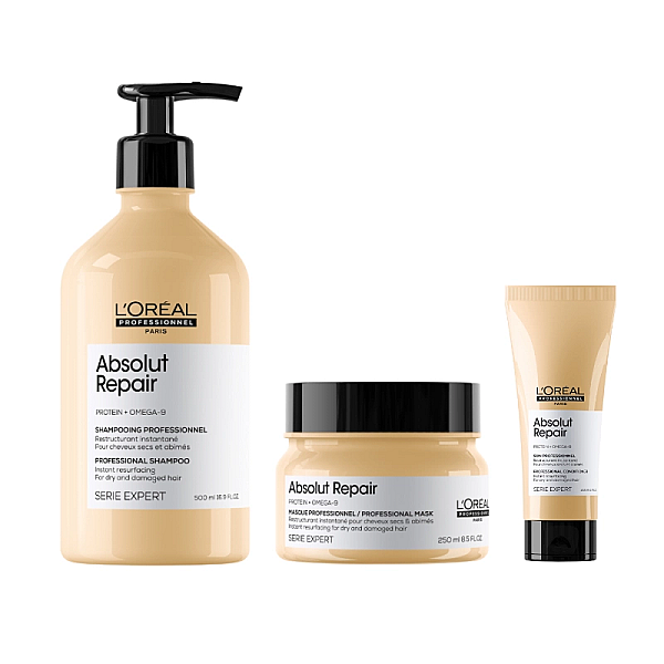 Pachet pentru par deteriorat absolut repair - sampon 500ml, balsam 200ml, masca 250ml