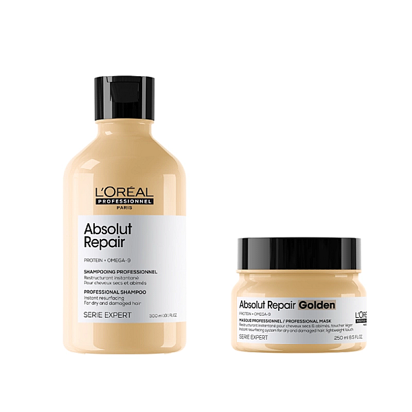 Pachet pentru par deteriorat absolut repair - sampon 300ml, masca aurie 250ml