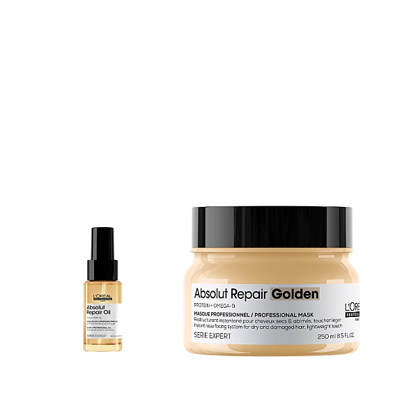 Pachet pentru par deteriorat absolut repair - masca aurie 250ml, ulei 30ml