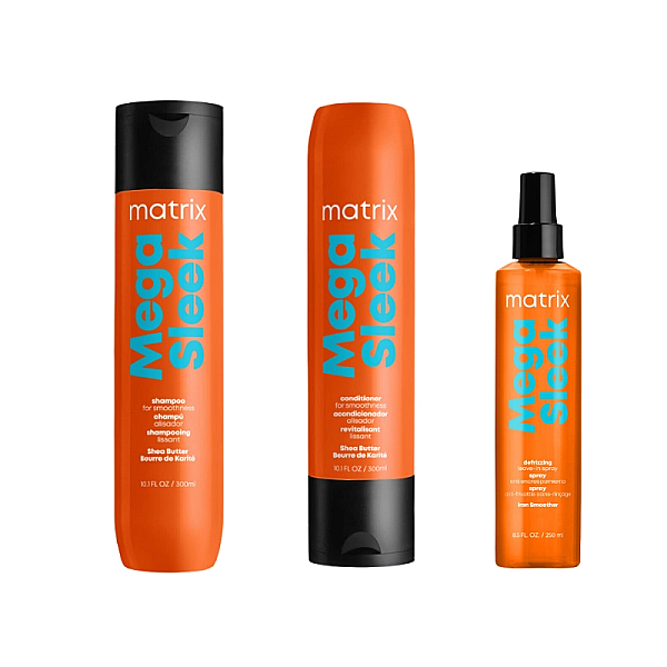 Pachet par indisciplinat mega sleek - sampon 300ml, balsam 300ml, spray protectie 250ml