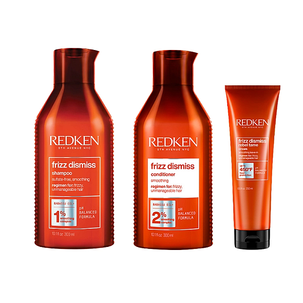Pachet par indisciplinat frizz dismiss - sampon 300ml, balsam 300ml, crema netezire 250ml