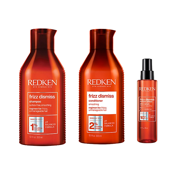 Pachet par indisciplinat frizz dismiss - sampon 300ml, balsam 300ml, ser anti-electrizare 125ml