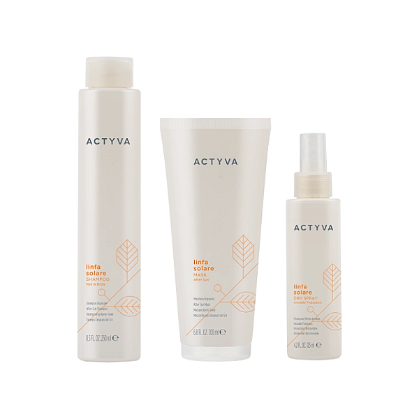 Pachet dupa expunere solara actyva linfa solare - sampon 250ml, masca 200ml, spray protectie 125ml
