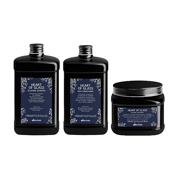 Set de hidratare pentru parul blond heart of glass - sampon 1000ml, balsam 1000ml, tratament 750ml