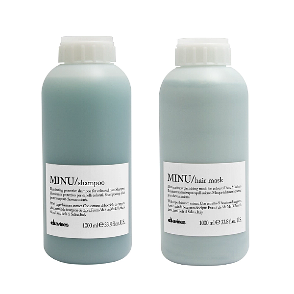 Set de stralucire pentru parul vopsit minu - sampon 1000ml, masca 1000ml