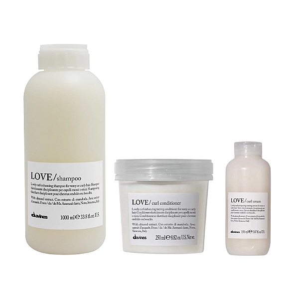 Set pentru ingrijirea parului cret sau ondulat love curl - sampon 1000ml, balsam 250ml, ser 150ml