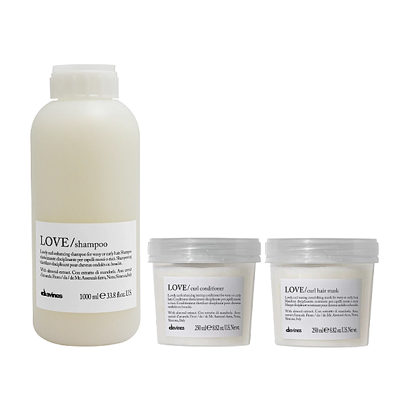Set pentru ingrijirea parului cret sau ondulat love curl - sampon 1000ml, balsam 250ml, masca 250ml