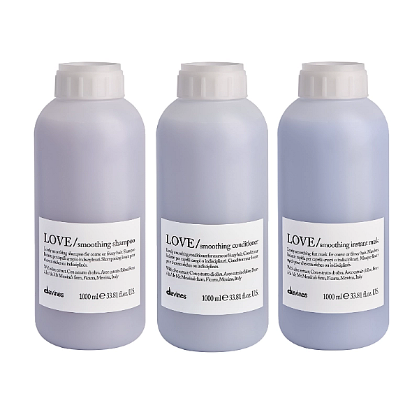 Set pentru netezirea parului rebel love - sampon 1000ml, balsam 1000ml, masca 1000ml