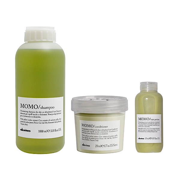Set de hidratare pentru parul uscat momo - sampon 1000ml, balsam 250ml, crema 150ml