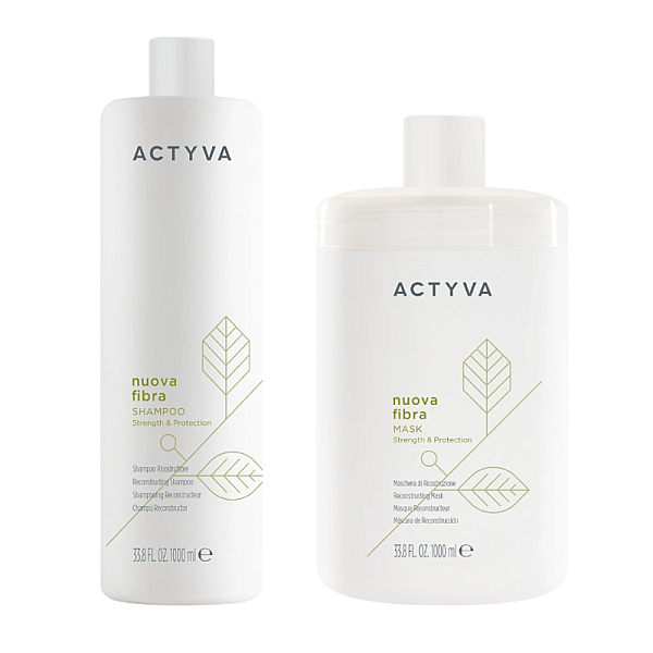 Pachet reparator pentru par deteriorat new actyva nuova fibra - sampon 1000ml, masca 1000ml
