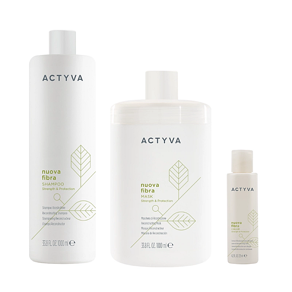 Pachet reparator par deteriorat new actyva nuova fibra - sampon 1000ml, masca 1000ml, crema 125ml