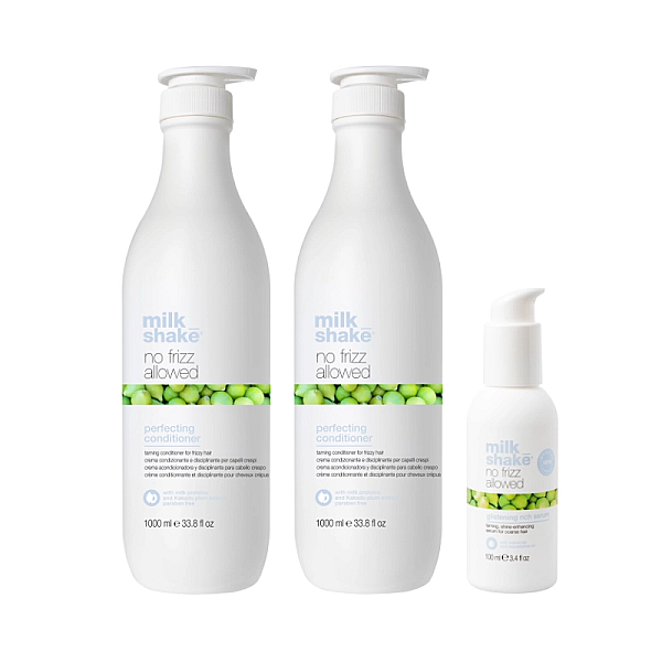 Pachet pentru netezirea parului no frizz allowed - sampon 1000ml, balsam 1000ml, ser 100ml