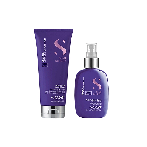 Pachet pentru par blond semi di lino anti-yellow - balsam 200ml, spray 125ml