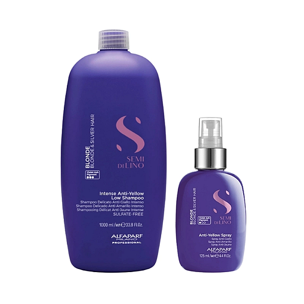 Pachet pentru par blond semi di lino anti-yellow - sampon 1000ml, spray 125ml