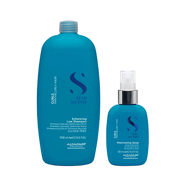 Pachet par cret sau ondulat semi di lino curls - sampon 1000ml, spray 125ml