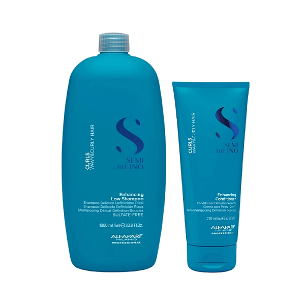 Pachet par cret sau ondulat semi di lino curls - sampon 1000ml, balsam 200ml
