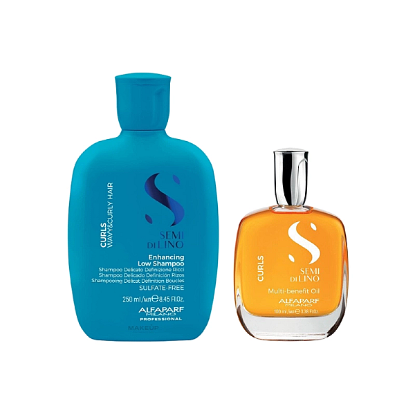 Pachet par cret sau ondulat semi di lino curls - sampon 250ml, ulei 100ml