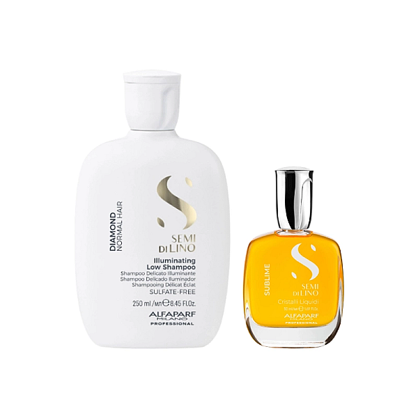 Pachet de stralucire par normal semi di lino - sampon 250ml, ser 50ml