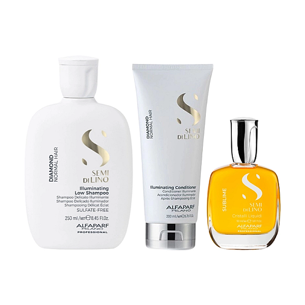 Pachet de stralucire par normal semi di lino - sampon 250ml, balsam 200ml, ser 50ml
