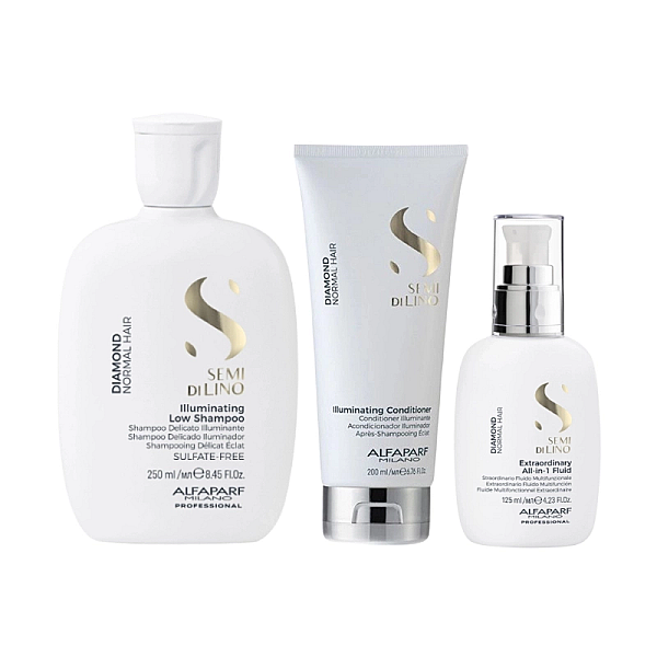 Pachet de stralucire par normal semi di lino - sampon 250ml, balsam 200ml, fluid 125ml