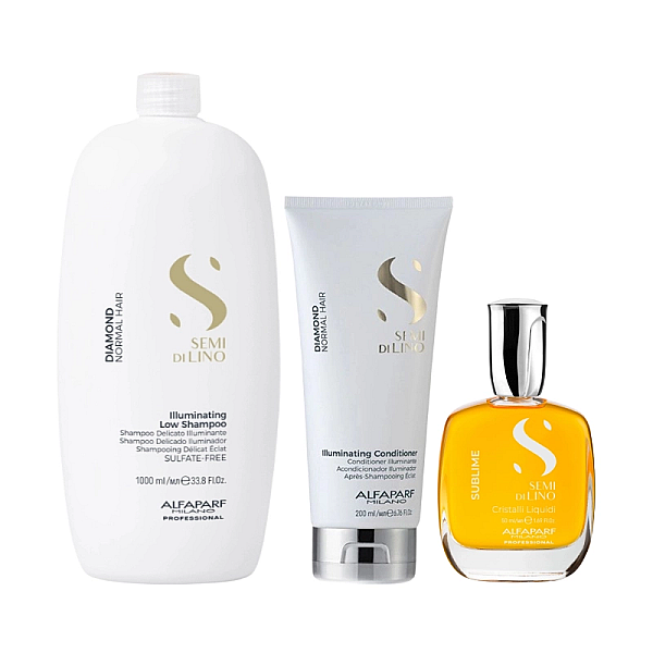 Pachet de stralucire par normal semi di lino - sampon 1000ml, balsam 200ml, ser 50ml