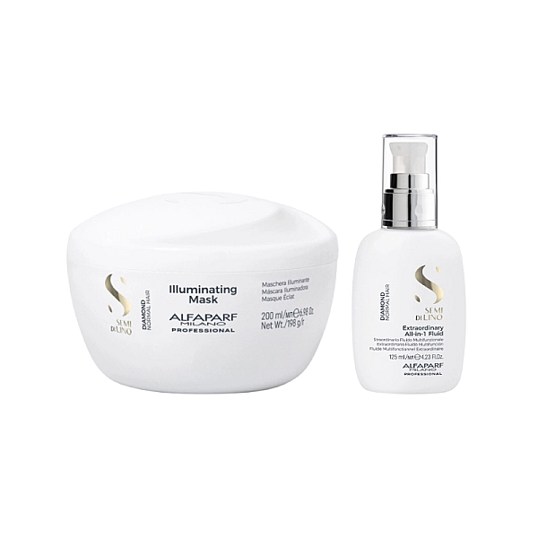 Pachet de stralucire par normal semi di lino - masca 200ml, fluid leave-in 125ml