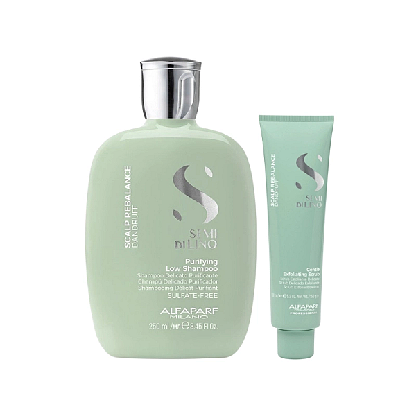 Pachet antimatreata semi di lino scalp rebalance - sampon 250ml, exfoliant 150ml