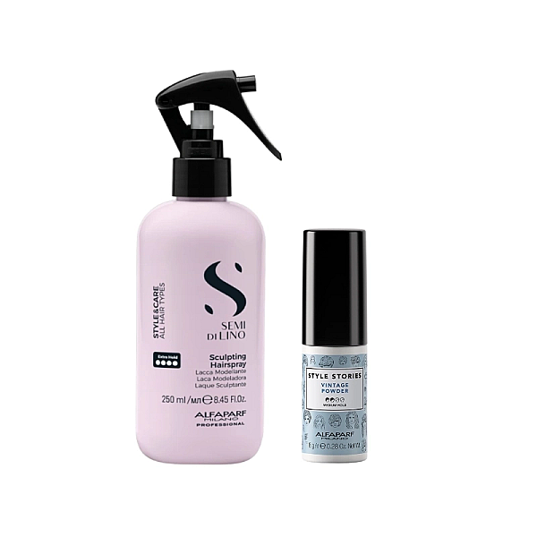 Pachet styling semi di lino - pudra volum 8g, fixativ lichid 250ml